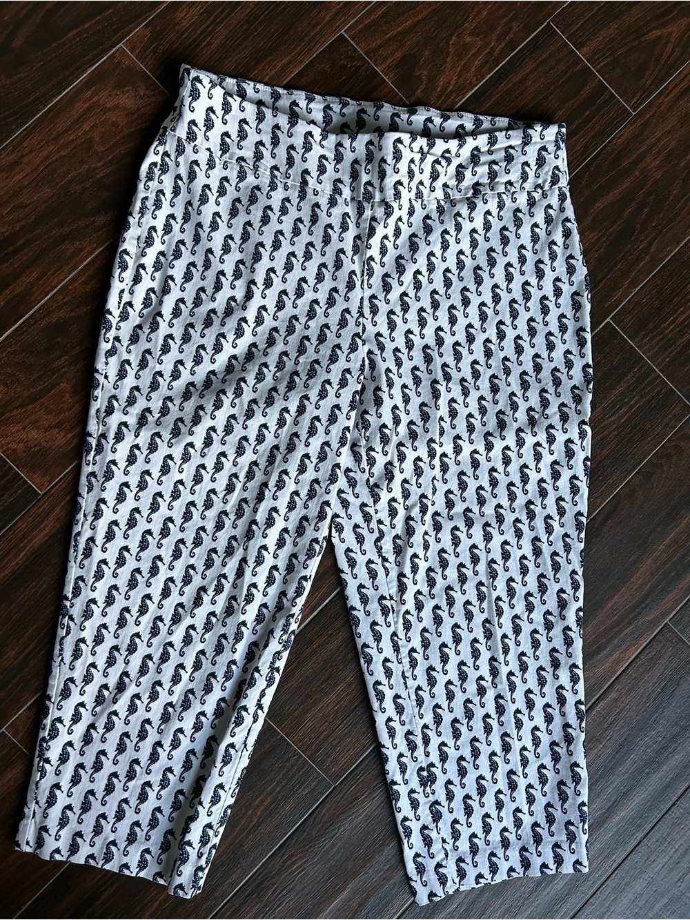 Attyre Women’s Pull On Stretch Capri Pants Seahorse Print Size 18w